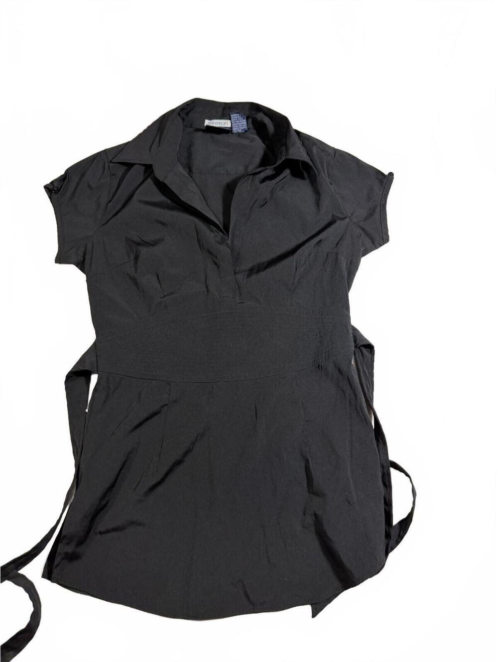 Cotton Express Y2K Black Fitted Office Siren Tie Back Blouse Size M